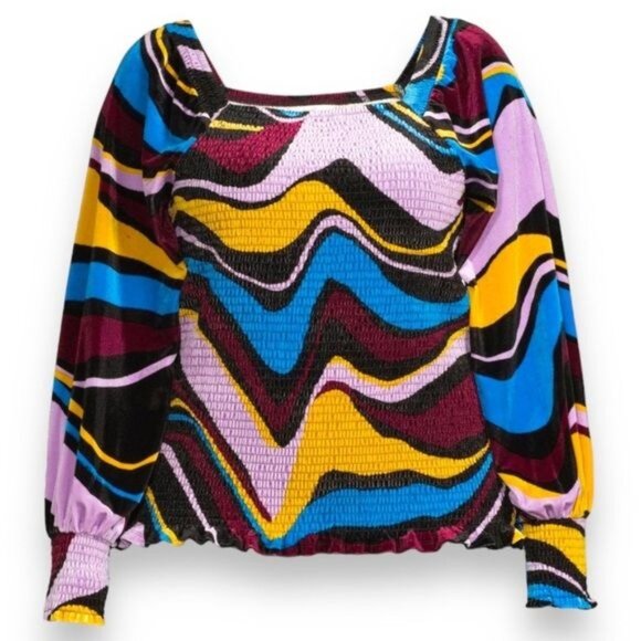 Terra & Sky Women’s Plus Size Velvet Smock Top, Multicolor, size 3X - Picture 4 of 11